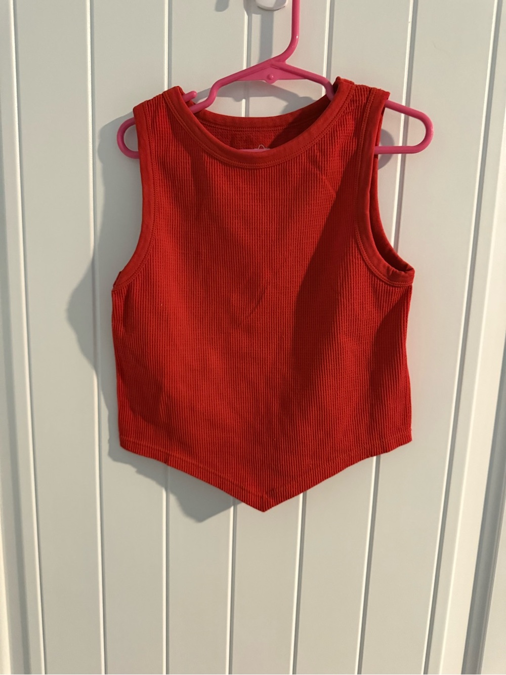 Aura Ribbed Handkerchief Hem Crop Tank Top Red Women’s M/L